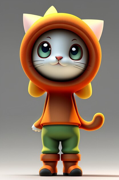 Foto cartoon-anime-stil kawaii niedliche katze charaktermodell 3d-rendering produktdesign spielzeug ornament