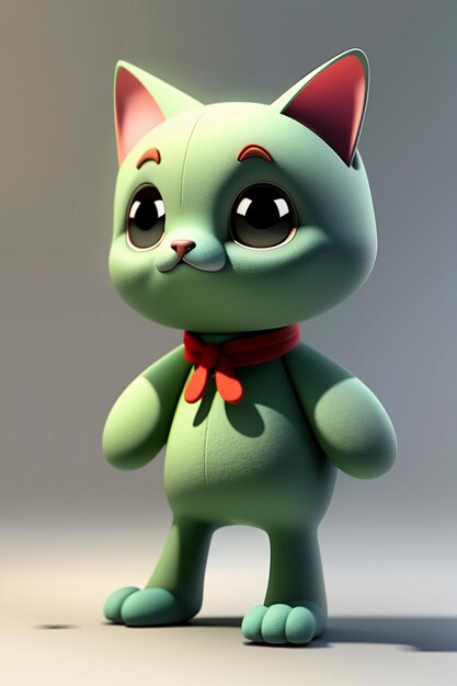 Foto cartoon-anime-stil kawaii süßes katzencharaktermodell 3d-rendering produktdesign spiel spielzeug ornament