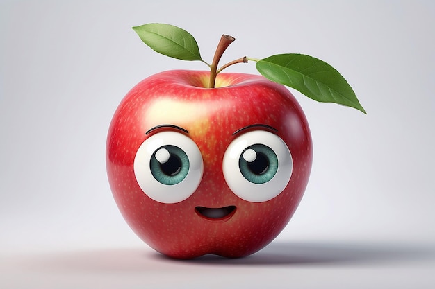 Foto cartoon-apfel mit einem blatt auf dem kopf und augen generativ ai