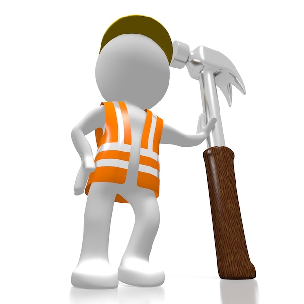 Cartoon-Arbeiter und ein Hammer