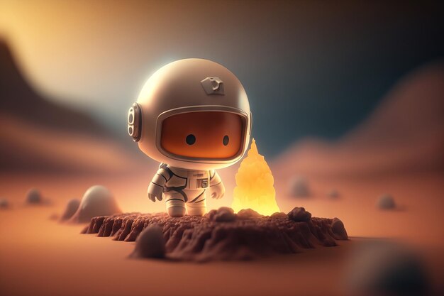 Cartoon-Astronaut auf dem Planeten Generative AI