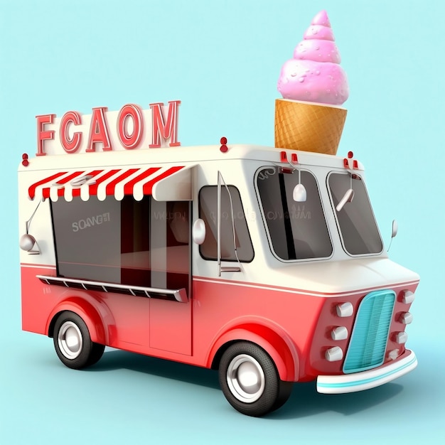 Cartoon-Auto für generative künstliche Intelligenz für Streetfood-Eis