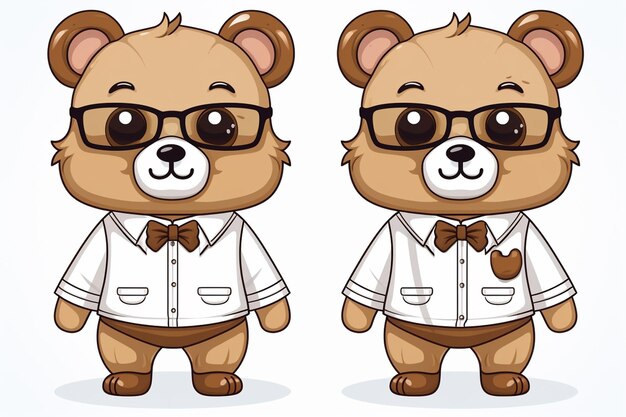 Foto cartoon-bär mit brille und weißem hemd, generative ki