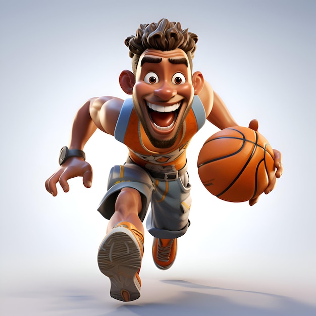 Cartoon-Basketballspieler mit einem großen Lächeln 3D-Illustration