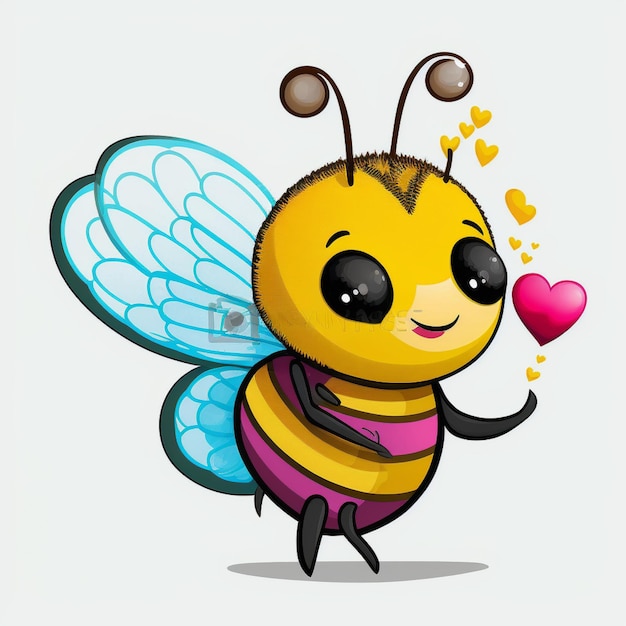 Cartoon-Biene mit Herz in der Hand, generative KI