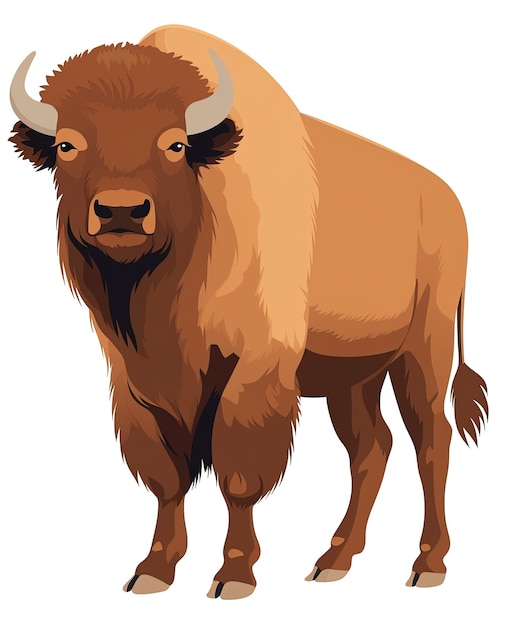 Foto cartoon-büffel mit brauner pelzillustration auf weißem hintergrund