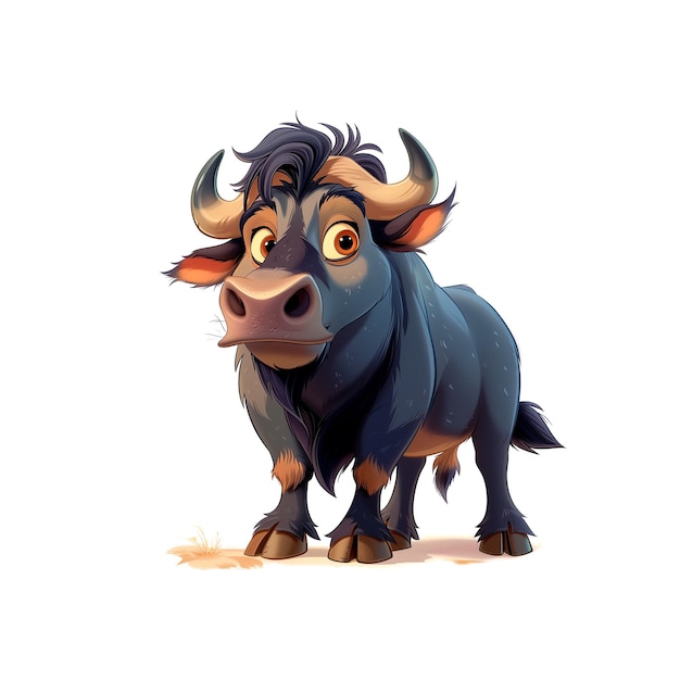 Cartoon-Bull mit Hörnern und großen Augen Generative KI