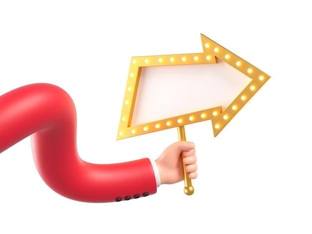 Cartoon Charakter flexible Hand mit Pfeilzeichen Banner 3D Illustration Rendering