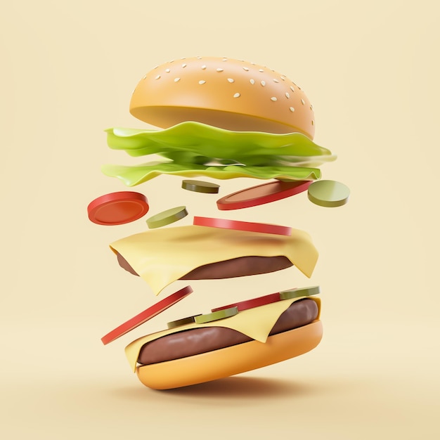 Cartoon-Cheeseburger und seine Zutaten