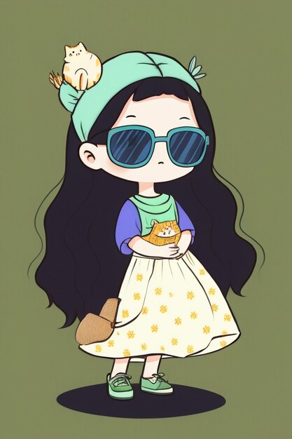 Foto cartoon chibi garota usando óculos de sol muito bonito legal bonito estilo anime kawaii