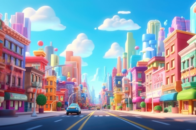 Cartoon City Street Metropolis Estilo de animación 3D para niños