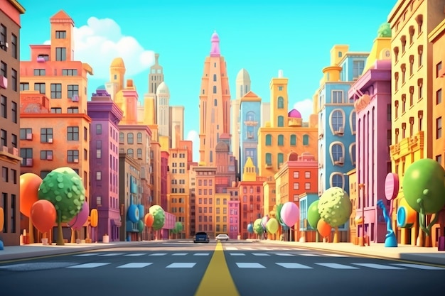 Cartoon City Street Metropolis Estilo de animación 3D para niños