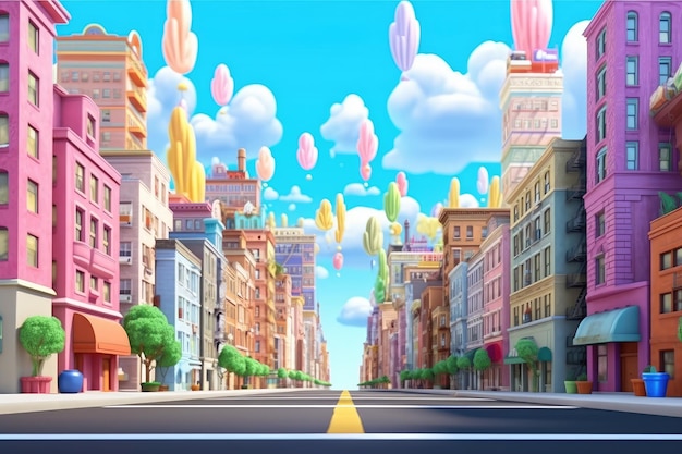 Cartoon City Street Metropolis Estilo de animación 3D para niños