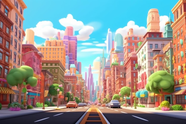 Cartoon City Street Metropolis Estilo de animación 3D para niños