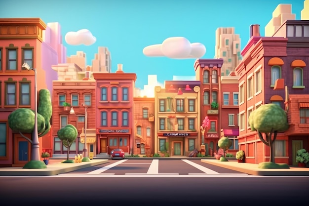 Cartoon City Street Metropolis Estilo de animación 3D para niños