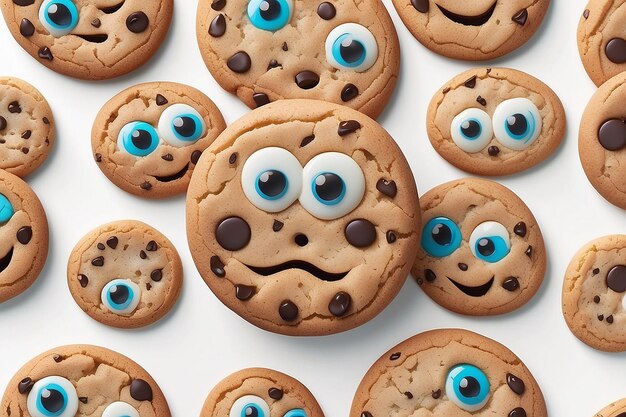 Cartoon-Cookie mit Gesicht und Augen auf weißem Hintergrund generativ ai