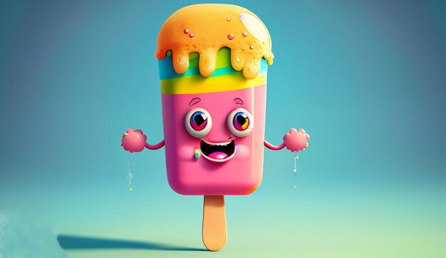Cartoon Cute Colorful Ice Cream Popsicle Treat Personagem generativo Ai