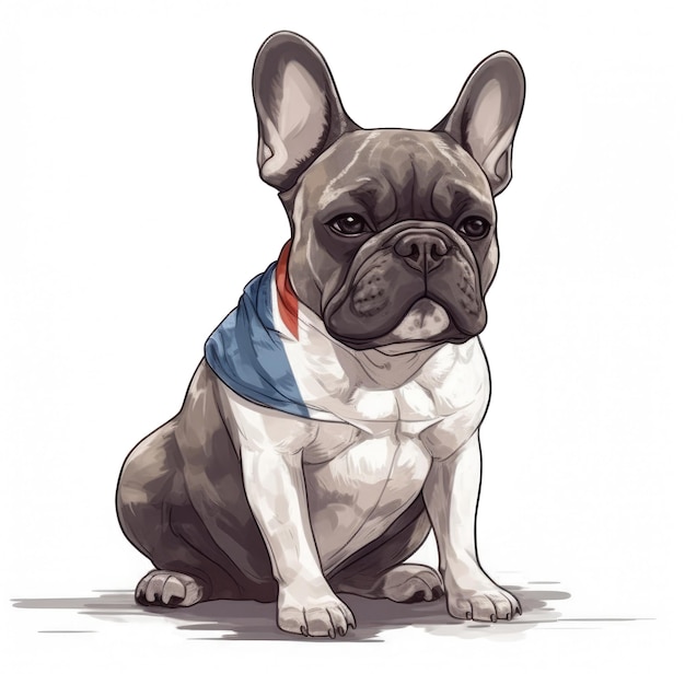 Cartoon Cute French Buldog Pupy sobre un fondo blanco IA generativa