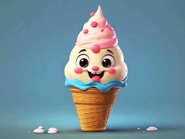 Cartoon Cute Ice Cream Cone Personagem Generativo Ai