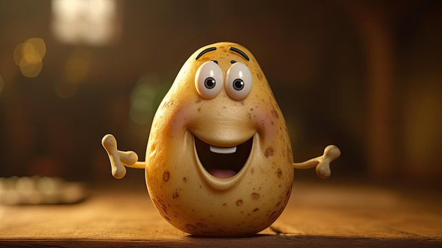 Foto cartoon de batata sorridente com olhos grandes