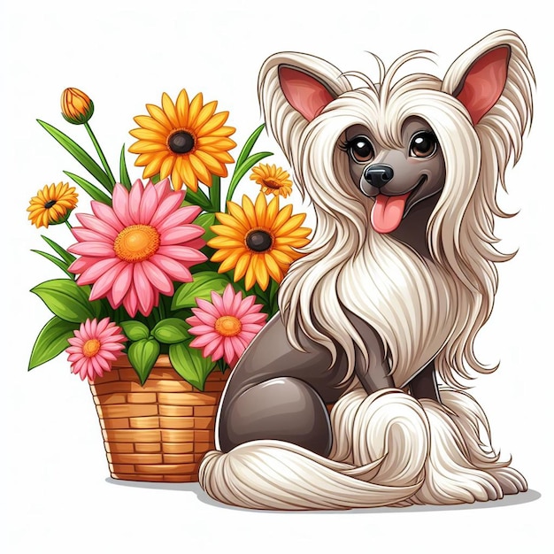 Cartoon de cão chinês com crista Vector Style fundo branco