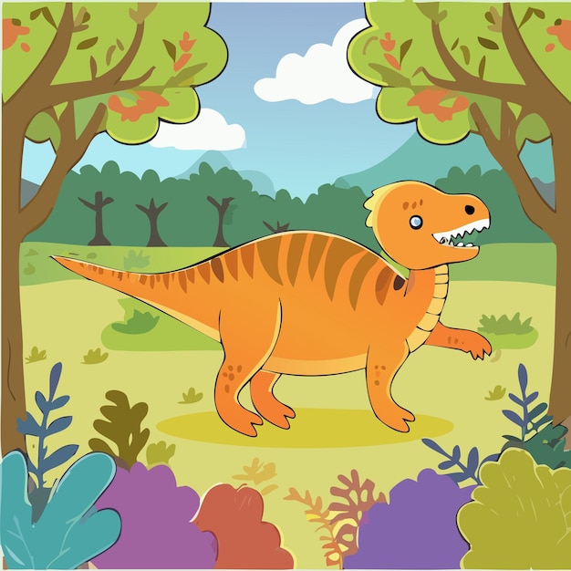 Cartoon de dinossauro bonito na ilustração vetorial do parque