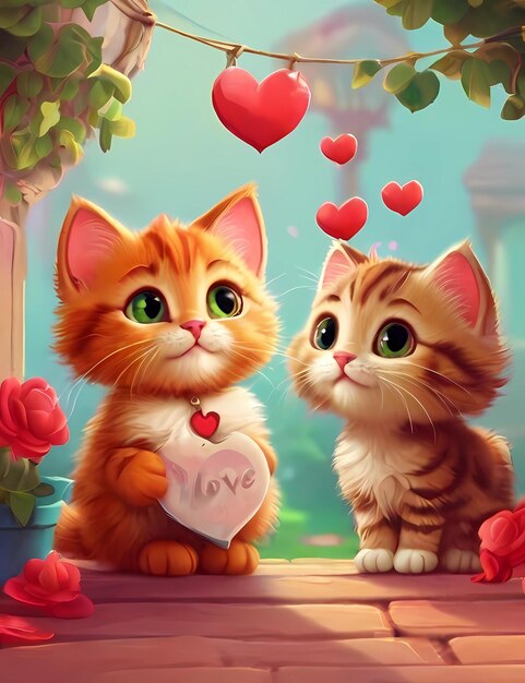 Foto cartoon de gato de história de amor