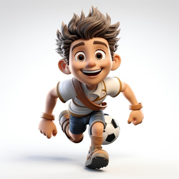 Cartoon de jogador de futebol com bola em fundo branco