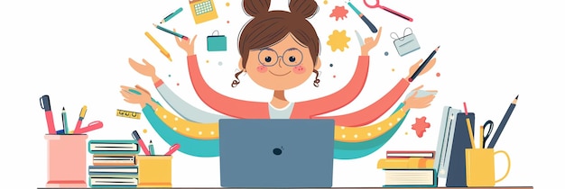 Cartoon de uma mãe bonita relaxada e organizada