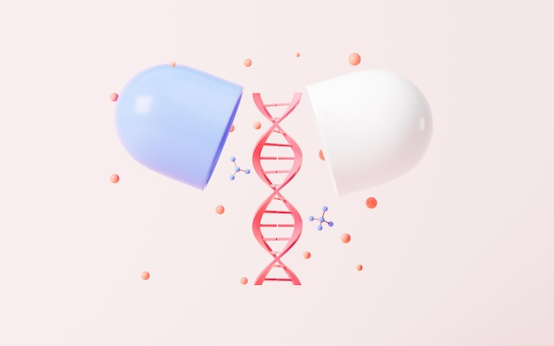 Cartoon-DNA und Kapsel 3D-Rendering Digitale Zeichnung