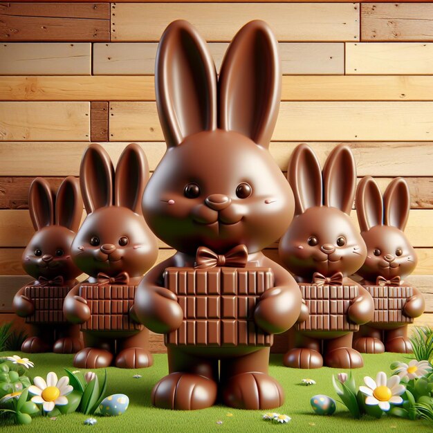 Foto cartoon do coelho de chocolate da páscoa, cartão de convite gerado pela ia