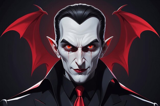 Cartoon Dracula mit roten Augen und einem schwarzen Anzug generative ai