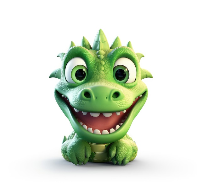 Cartoon dragão verde mascote cara sorridente em fundo branco