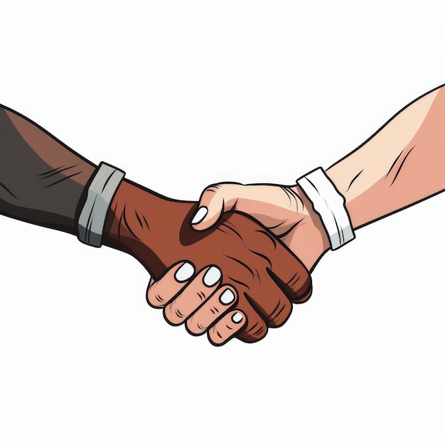 Cartoon ein Händedruck zwischen zwei Händen, der die von der KI generierte Zusammenarbeit darstellt
