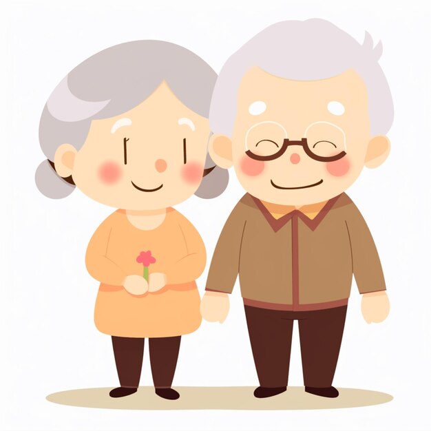 Cartoon eines alten Paares, das Händchen hält und generative KI lächelt