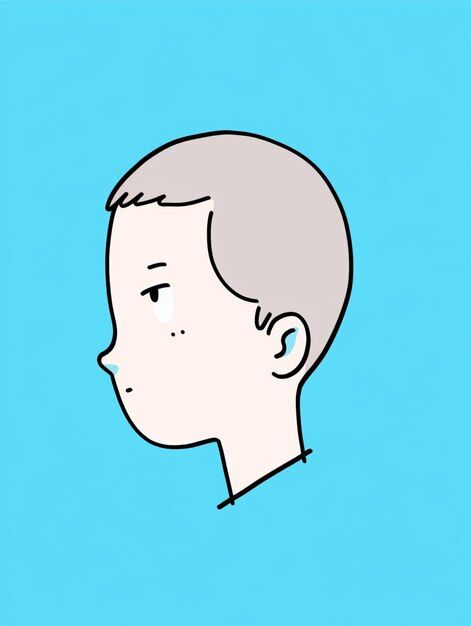 Cartoon eines Jungen mit grauem Haarschnitt und blauem Hintergrund