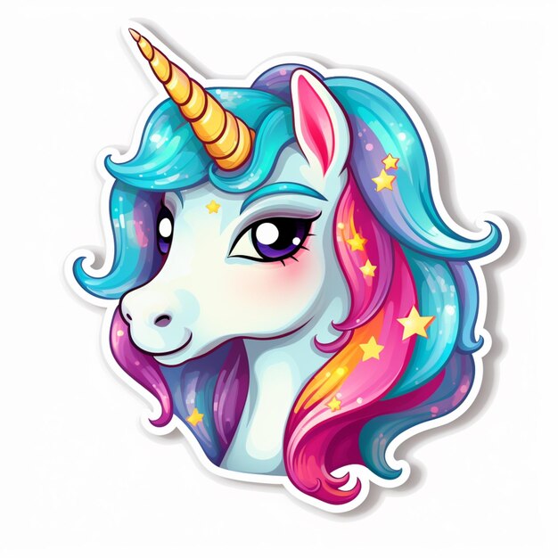 Foto cartoon-einhorn mit sternen und regenbogen haare generative ai