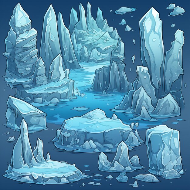 Foto cartoon-eisberge und felsen in einem blauen meer mit wassergenerierender ki