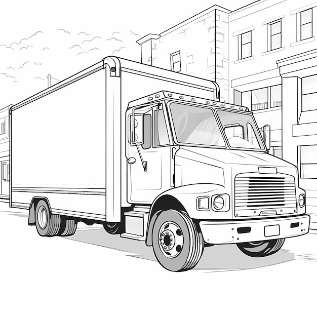 Foto cartoon express funfilled páginas para colorir no estilo de caminhão de entrega