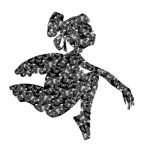 Cartoon-Feensilhouette mit magischen Flügeln. Aquarell handgezeichnete Illustration