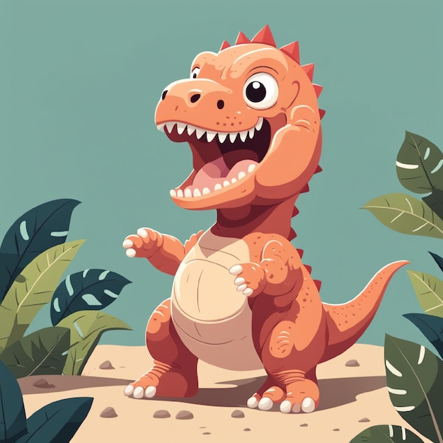 Cartoon feliz e bonito jogando com dinossauro trex para bebês em estilo de ilustração plana