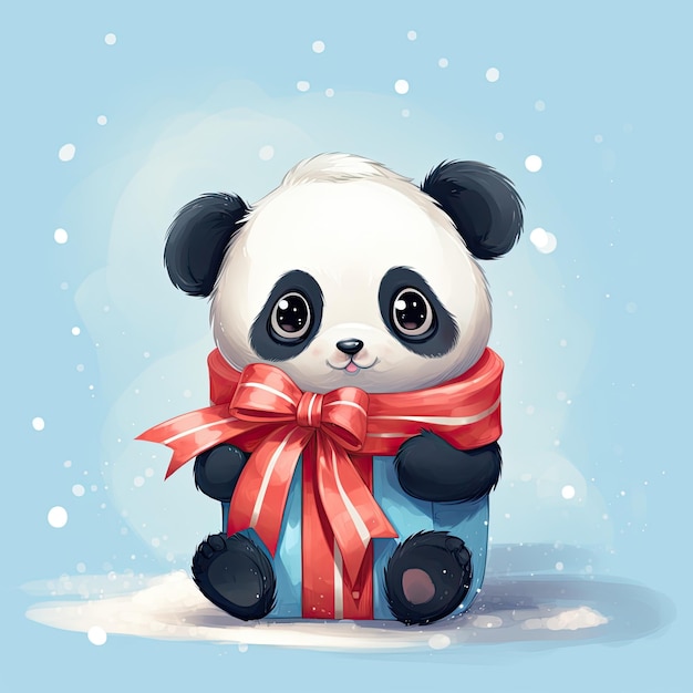 Cartoon-Figur von süßem Panda mit Geschenkkiste Glückwunsch und Geschenkkonzept Generative KI