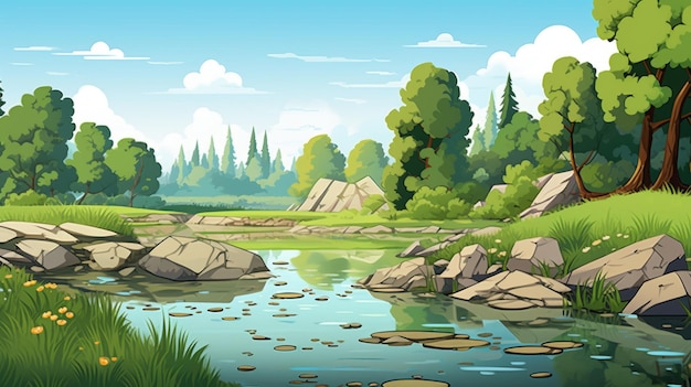 Cartoon-Flusslandschaft Aykut Aydogdu inspirierte Naturbilder