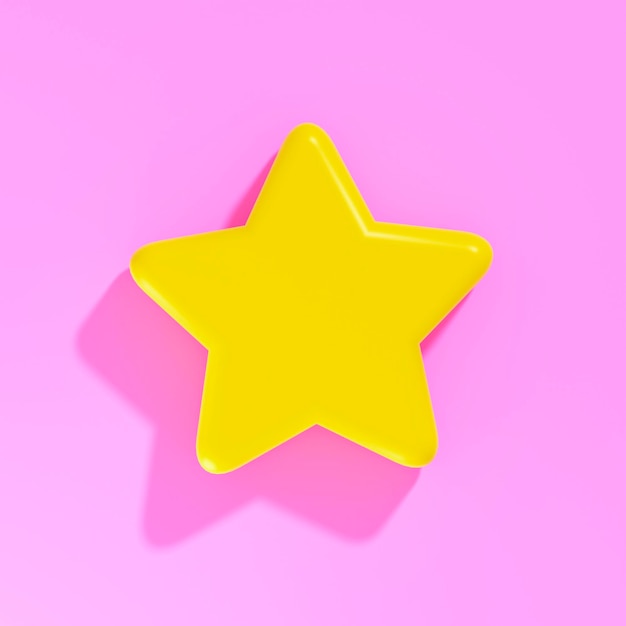 Foto cartoon gelber stern 3d-render auf rosa hintergrund mit schatten