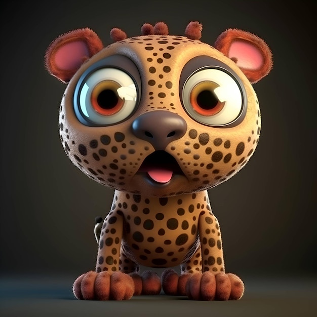 Cartoon-Gepard mit großen Augen auf dunklem Hintergrund 3D-Illustration