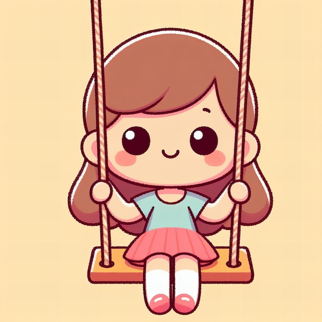 Foto cartoon girl is swinging on a swing