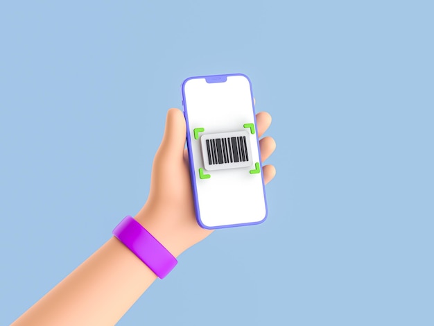 Cartoon-Hand mit Handy-Scannen Barcode Barcode-Scan zum Smartphone-Qr-Code für die Zahlung