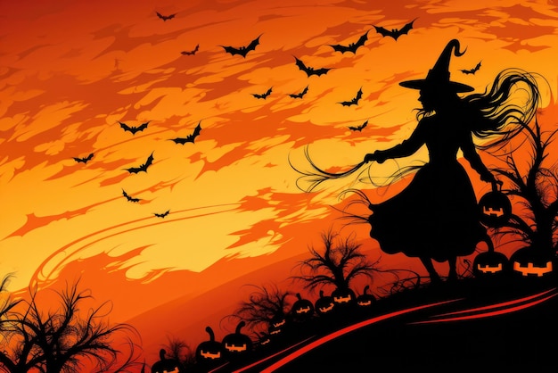 Cartoon Hexe Frau glücklich Halloween gruselige Nacht Hintergrund Kopie Raum