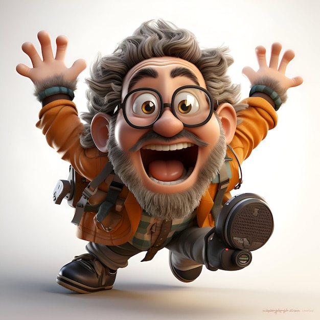 Cartoon-Hiker mit Brille und Rucksack 3D-Illustration