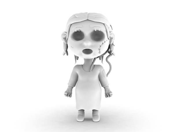 Cartoon horror zombie blou girl 3drendering